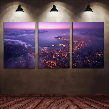 3pcs Cityscape Colourful Purple Themed Metal Print Ready to Hang Art
