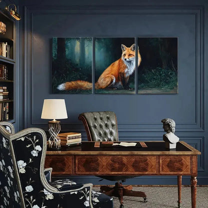 3pcs Fox Forest Scene Rustic Wildlife Art Metal Print Ready to Hang Art