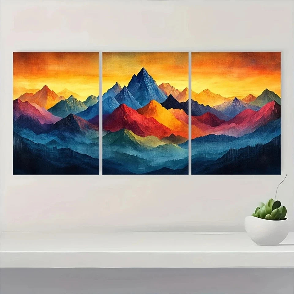 3pcs Mountain Painting Abstract Colourful Metal Print Ready to Hang Art