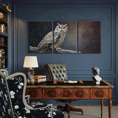 3pcs Owl Artwork Wildlife Illustration Forest Metal Print Ready to Hang Art