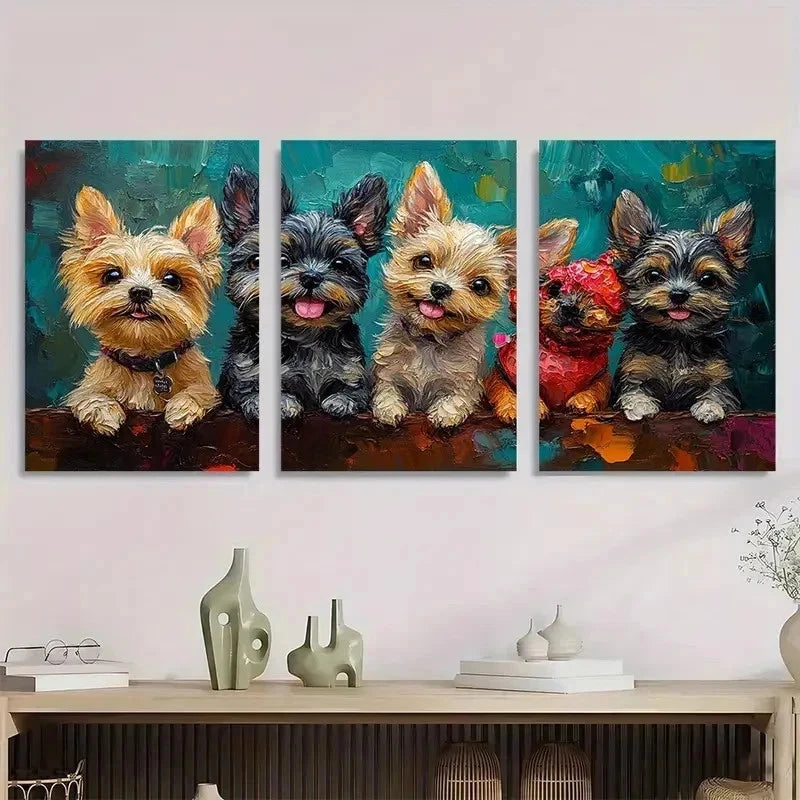 3pcs Happy Hour Fine Dogs Cute Perfect Wall Art Set Canvas Framed 40x60cm - High Quality Print 100% Australian Made Wall Canvas Ready to Hang