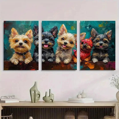 3pcs Happy Hour Fine Dogs Cute Perfect Wall Art Set Canvas Framed 40x60cm - High Quality Print 100% Australian Made Wall Canvas Ready to Hang