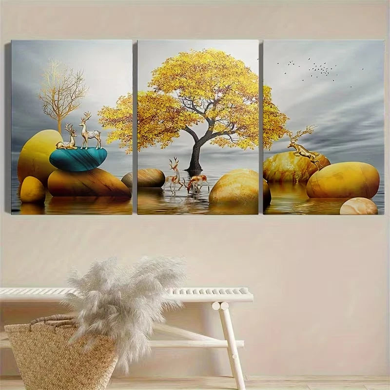 3pcs Tree of Life Wall Art Set Canvas Framed 50x70cm – High Quality Print, 100% Australian Made, Ready to Hang