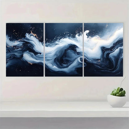 3pcs Swirling Liquid Shapes Blue & White Wall Art Set Canvas Framed 40x60cm - High Quality Print 100% Australian Made Wall Canvas Ready to Hang