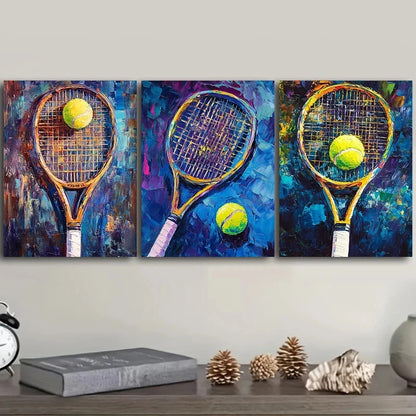 3pcs Badminton Green Ball Sports Metal Print Ready to Hang Art