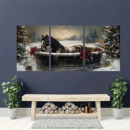 3pcs Dark Horse in Bathtub Scene Metal Print Ready to Hang Art
