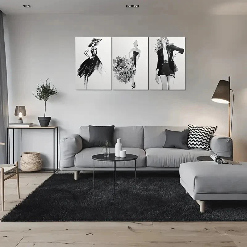 3pcs Abstract Fashion Women Silhouette Metal Print Ready to Hang Art