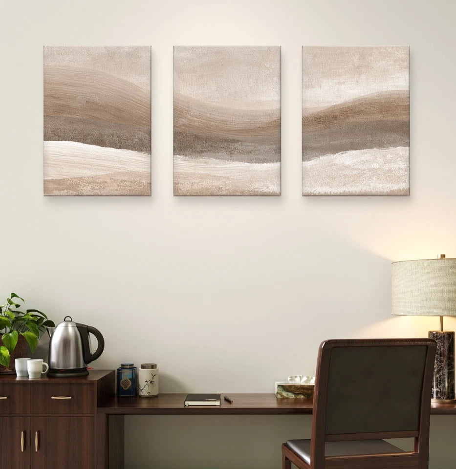 3pcs Neutral Beige Abstract Textured Waves Wall Art Set Canvas Framed 40x60cm - High Quality Print 100% Australian Made Wall Canvas Ready to Hang