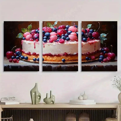 3pcs Birthday Cake Dessert Perfect Wall Art Set Canvas Framed 40x60cm - High Quality Print 100% Australian Made Wall Canvas Ready to Hang