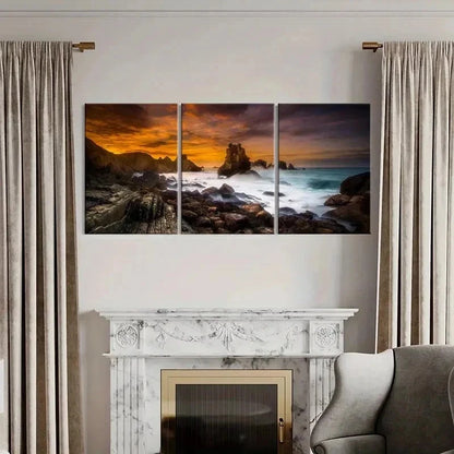 3pcs Cantabrian Coast at Sunset Natural Wall Art Set Canvas Framed 40x60cm - High Quality Print 100% Australian Made Wall Canvas Ready to Hang