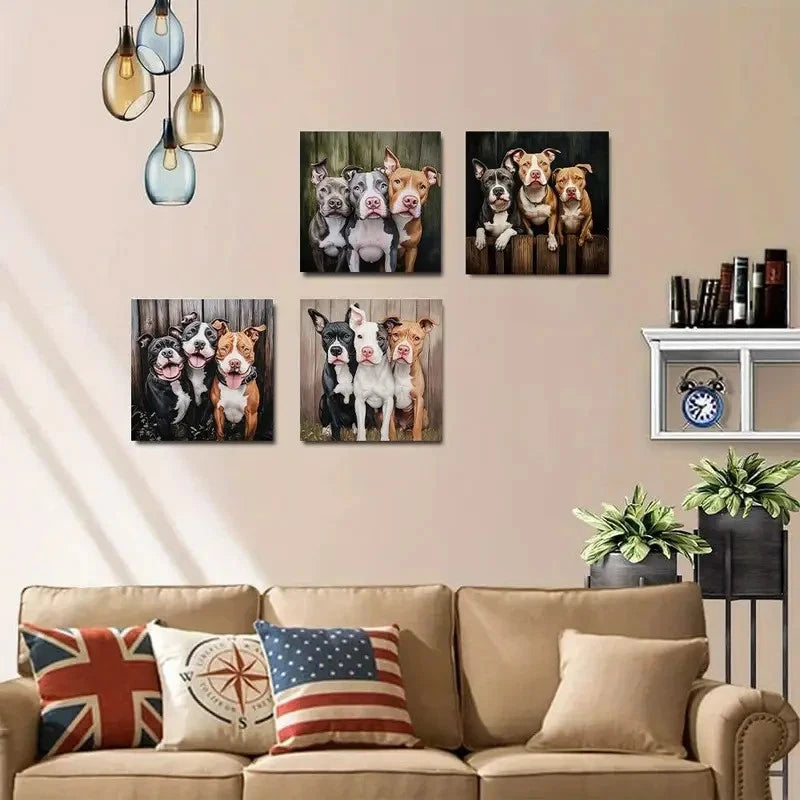 4pcs Three Dogs Picture artwork Wall Art Canvas Framed