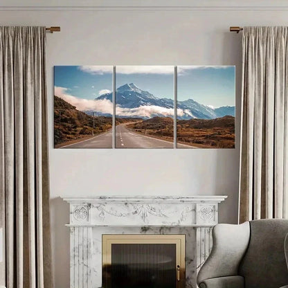 3pcs Snowy Mountains Roads Natural Wall Art Set Canvas Framed 40x60cm - High Quality Print 100% Australian Made Wall Canvas Ready to Hang