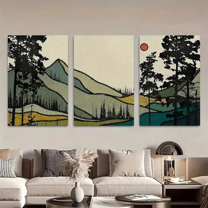 3pcs Forest Mountain Watercolor Metal Print Ready to Hang Art