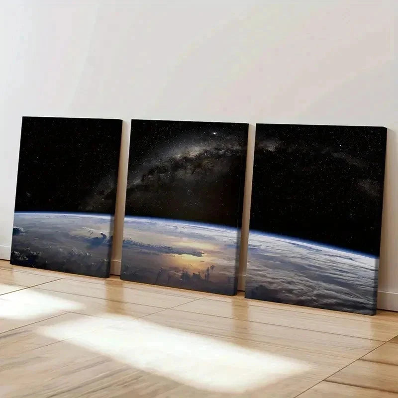 3pcs Outer Space Galaxy Planet Dark Universe Wall Art Set Canvas Framed 40x60cm - High Quality Print 100% Australian Made Wall Canvas Ready to Hang