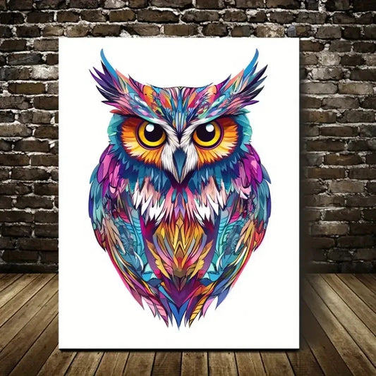 Beautiful Vibrant Owl Contemporary Painting 40x60cm Metal Print Ready to Hang