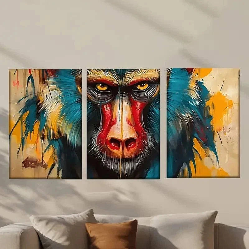3pcs Monkey with a Red Nose and Blue Eyes Wall Art Set Canvas Framed 40x60cm - High Quality Print 100% Australian Made Wall Canvas Ready to Hang