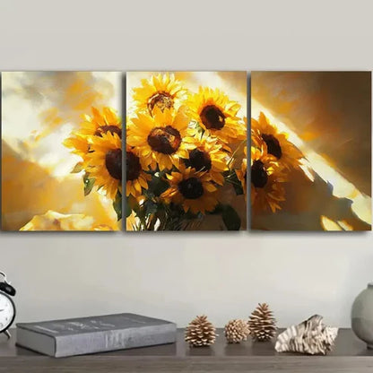 3pcs Sunflowers Floral Nature Waterproof Wall Art Set Canvas Unframed - High Quality Print 100% Australian Made Wall Canvas