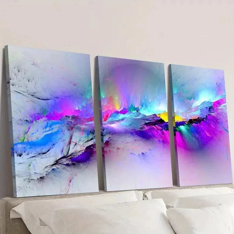 3pcs Abstract Blue & Purple Psychedelic Splashes Wall Art Set Canvas Framed 40x60cm - High Quality Print 100% Australian Made Wall Canvas Ready to Hang