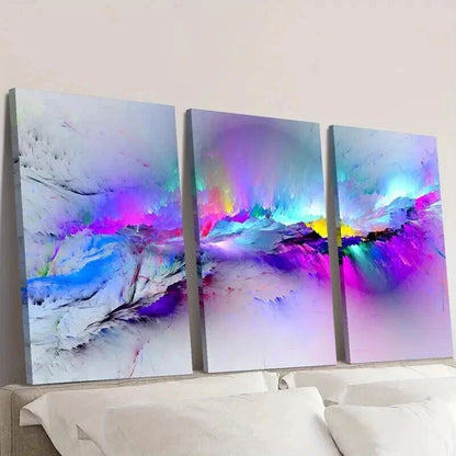 3pcs Abstract Blue & Purple Psychedelic Splashes Wall Art Set Canvas Framed 40x60cm - High Quality Print 100% Australian Made Wall Canvas Ready to Hang