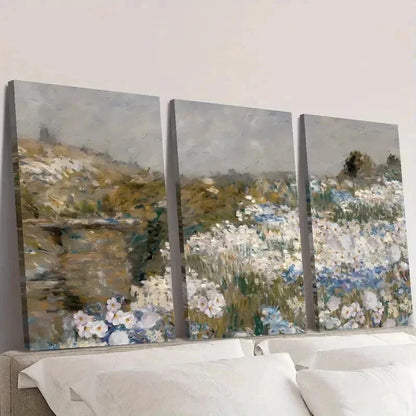 3pcs Vintage Grassland & Wildflower Paintings Wall Art Set Canvas Framed 40x60cm - High Quality Print 100% Australian Made Wall Canvas Ready to Hang