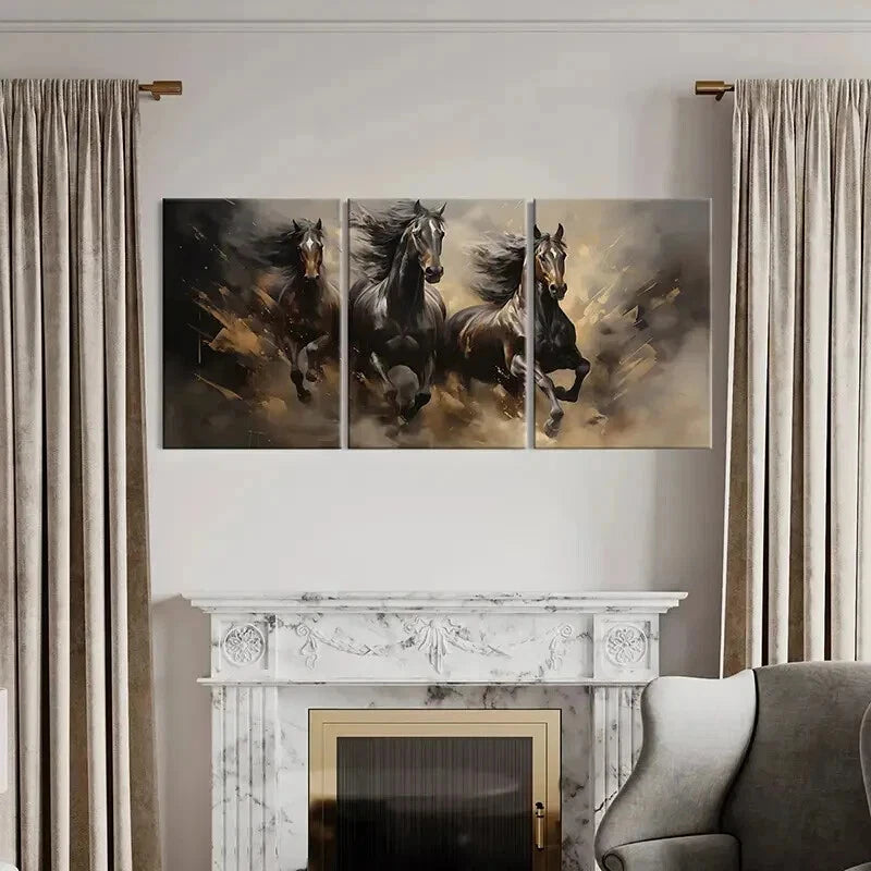 3pcs Galloping Horse Watercolor Style Wall Art Set Canvas Framed 40x60cm - High Quality Print 100% Australian Made Wall Canvas Ready to Hang