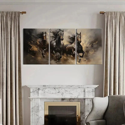 3pcs Galloping Horse Watercolor Style Wall Art Set Canvas Framed 40x60cm - High Quality Print 100% Australian Made Wall Canvas Ready to Hang