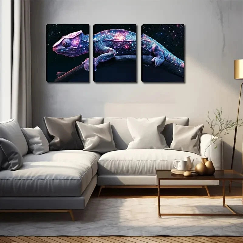3pcs Chameleon Cosmic Triptych Abstract Perfect Wall Art Set Canvas Framed 40x60cm - High Quality Print 100% Australian Made Wall Canvas Ready to Hang