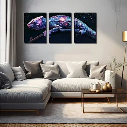 3pcs Chameleon Cosmic Triptych Abstract Perfect Wall Art Set Canvas Framed 40x60cm - High Quality Print 100% Australian Made Wall Canvas Ready to Hang