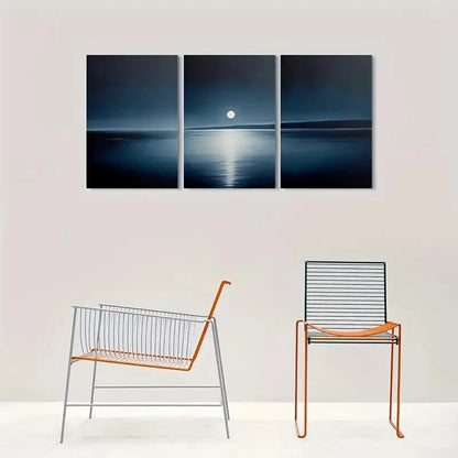 3pcs Serene Moonlit Ocean Night Sky Metal Print Ready to Hang Art