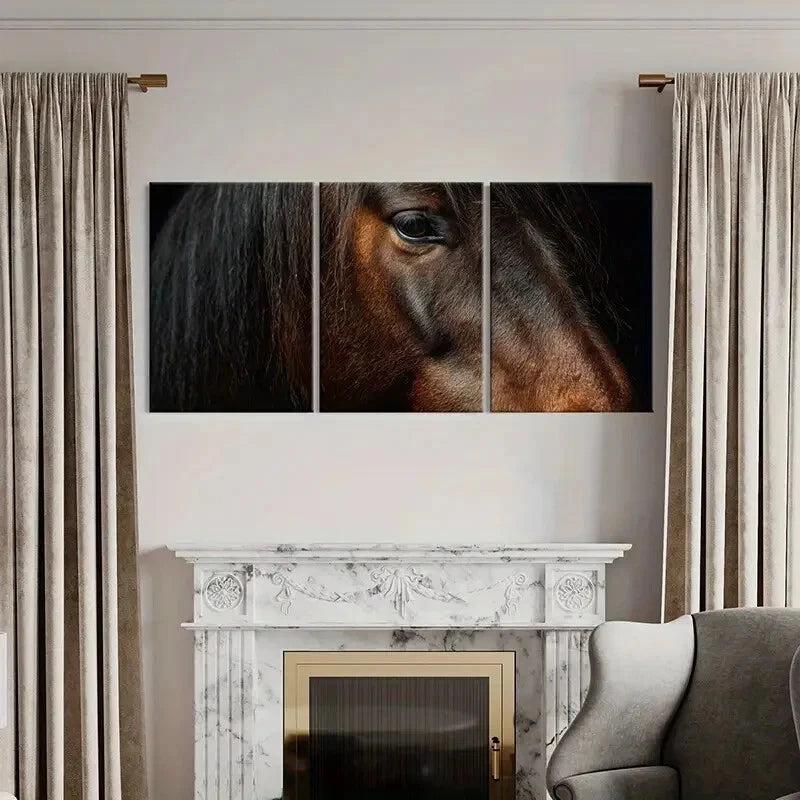 3pcs Horse Portraits Warm Tones & Expressive Eyes Metal Print Ready to Hang Art