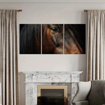 3pcs Horse Portraits Warm Tones & Expressive Eyes Metal Print Ready to Hang Art