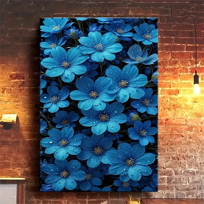 Vibrant Blue Blossom with Golden Center Metal Print Ready to Hang