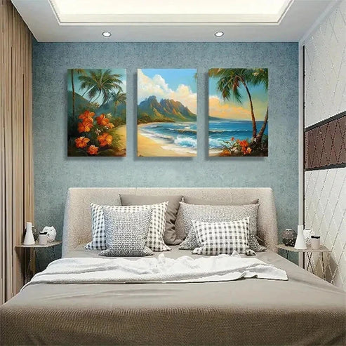 3pcs Hawaiian Paradise Beach Nature Perfect Wall Art Set Canvas Unframed - High Quality Print 100% Australian Made Wall Canvas