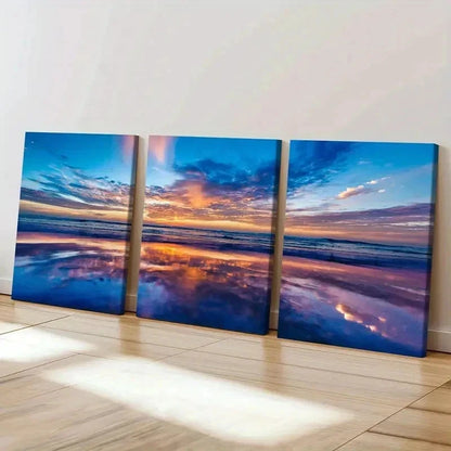 3pcs Sea Ocean Sunrise Coastline Modern Wall Art Set Canvas Framed 40x60cm - High Quality Print 100% Australian Made Wall Canvas Ready to Hang