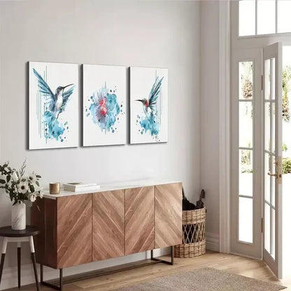 3pcs Creative Vibrant Blue Hummingbird Canvas Unframed - High Quality Print 100% Australian Made Wall Canvas