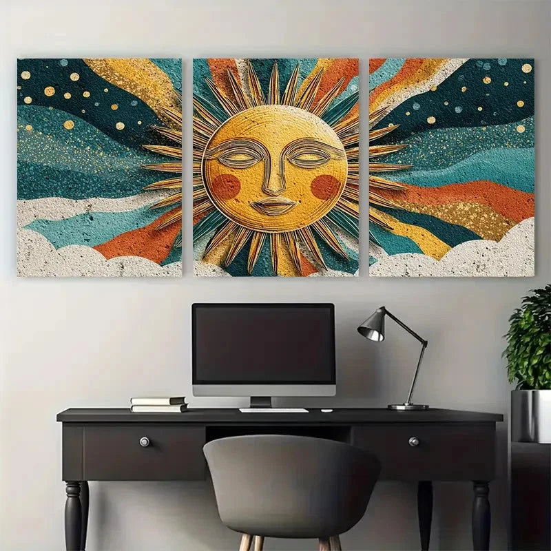 3pcs Sun Bohol Décor Summer Soleil Perfect Wall Art Set Canvas Framed 40x60cm - High Quality Print 100% Australian Made Wall Canvas Ready to Hang