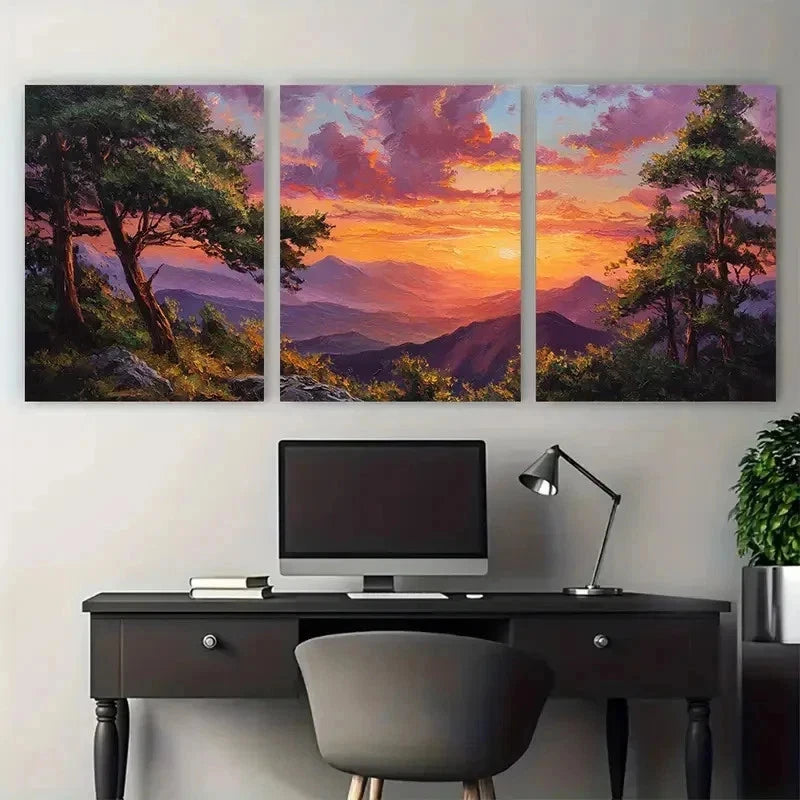 3pcs Sunrise Landscape Tree Scenery Perfect Wall Art Canvas Framed 60x90cm