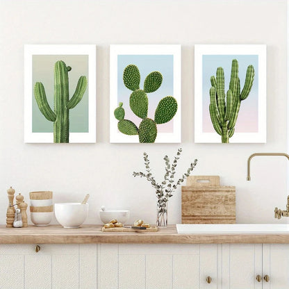3pcs Green Succulent Plant Cactus Metal Print Ready to Hang Art