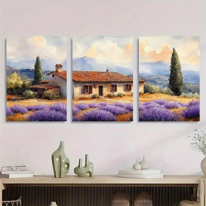 3pcs Italian Cottage Lavender Landscape Perfect Wall Art Set Canvas Framed 40x60cm - High Quality Print 100% Australian Made Wall Canvas Ready to Hang