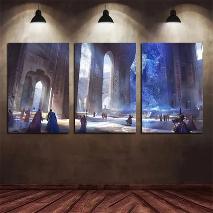 3pcs Fantasy Ancient Hall High Pillar Arch Metal Print Ready to Hang Art