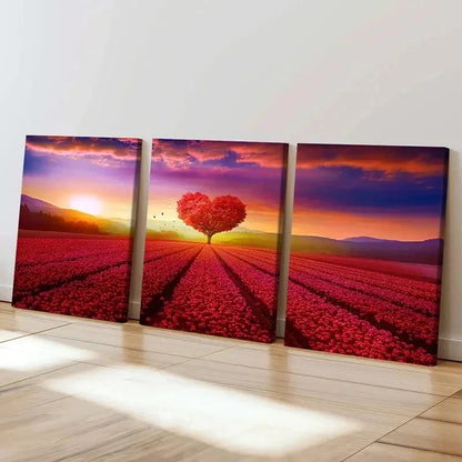 3pcs Red Love Trees Natural Landscape Wall Art Set Canvas Framed 40x60cm - High Quality Print 100% Australian Made Wall Canvas Ready to Hang