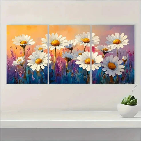 3pcs Daisy Watercolor Painting Floral H Wall Art Set Canvas Unframed - High Quality Print 100% Australian Made Wall Canvas