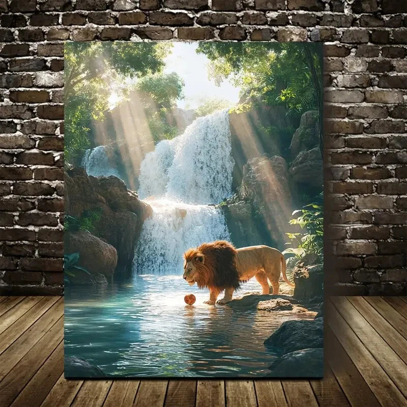 Steampunk Scene of Lion Playing with a Ball 40x60cm Metal Print Ready to Hang