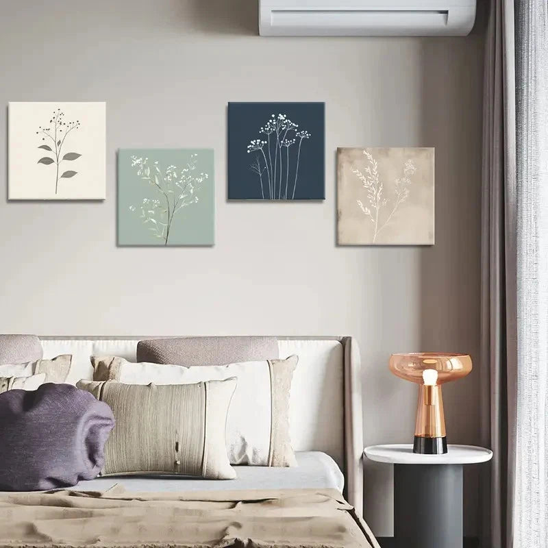 4pcs Leaf Illustrations Wall Art Canvas Framed