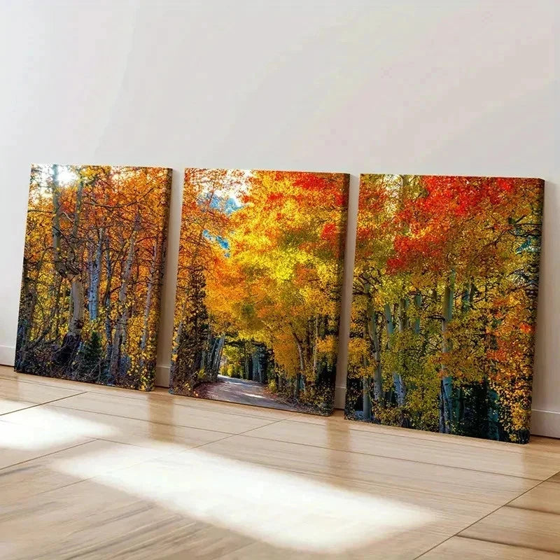 3pcs Autumn Nature Landscape Golden Birch Tree Wall Art Set Canvas Framed 40x60cm - High Quality Print 100% Australian Made Wall Canvas Ready to Hang
