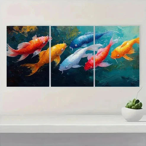 3pcs Vibrant Koi Fish Seascape Design Wall Art Set Canvas Unframed – High Quality Print, 100% Australian Made Wall Canvas