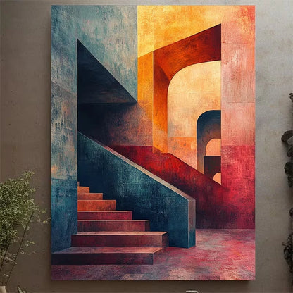 Blue & Orange Geometric Design Metal Print Ready to Hang