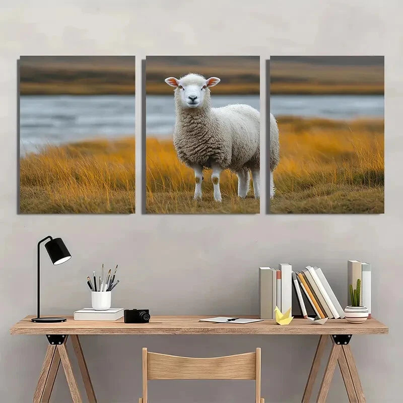 3pcs Serene Sheep Nature Animal Themed Metal Print Ready to Hang Art