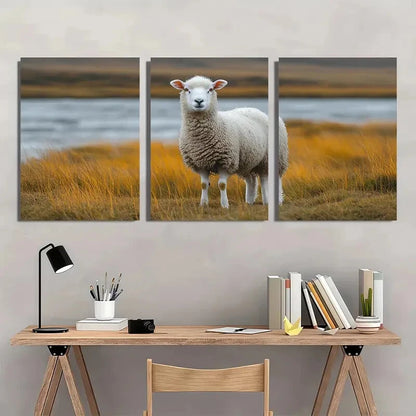 3pcs Serene Sheep Nature Animal Themed Metal Print Ready to Hang Art