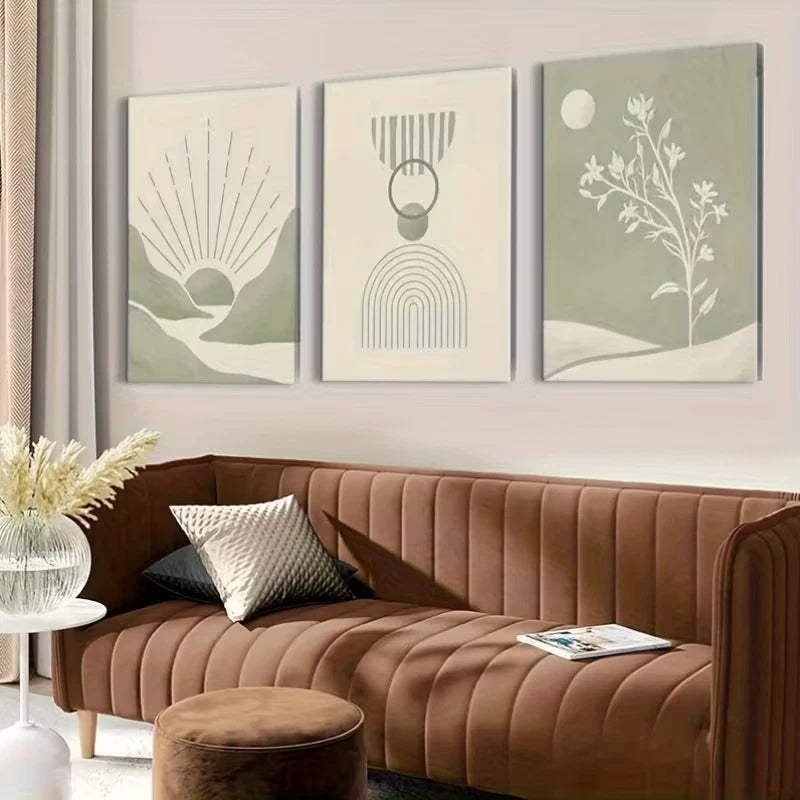 3pcs Sage Green Abstract Wall Art Set Canvas Framed 40x60cm High Quality Print 100% Australian Made Wall Canvas Ready to Hang